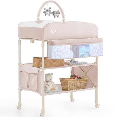 BabyBond Foldable Baby Changing Table (Pink)